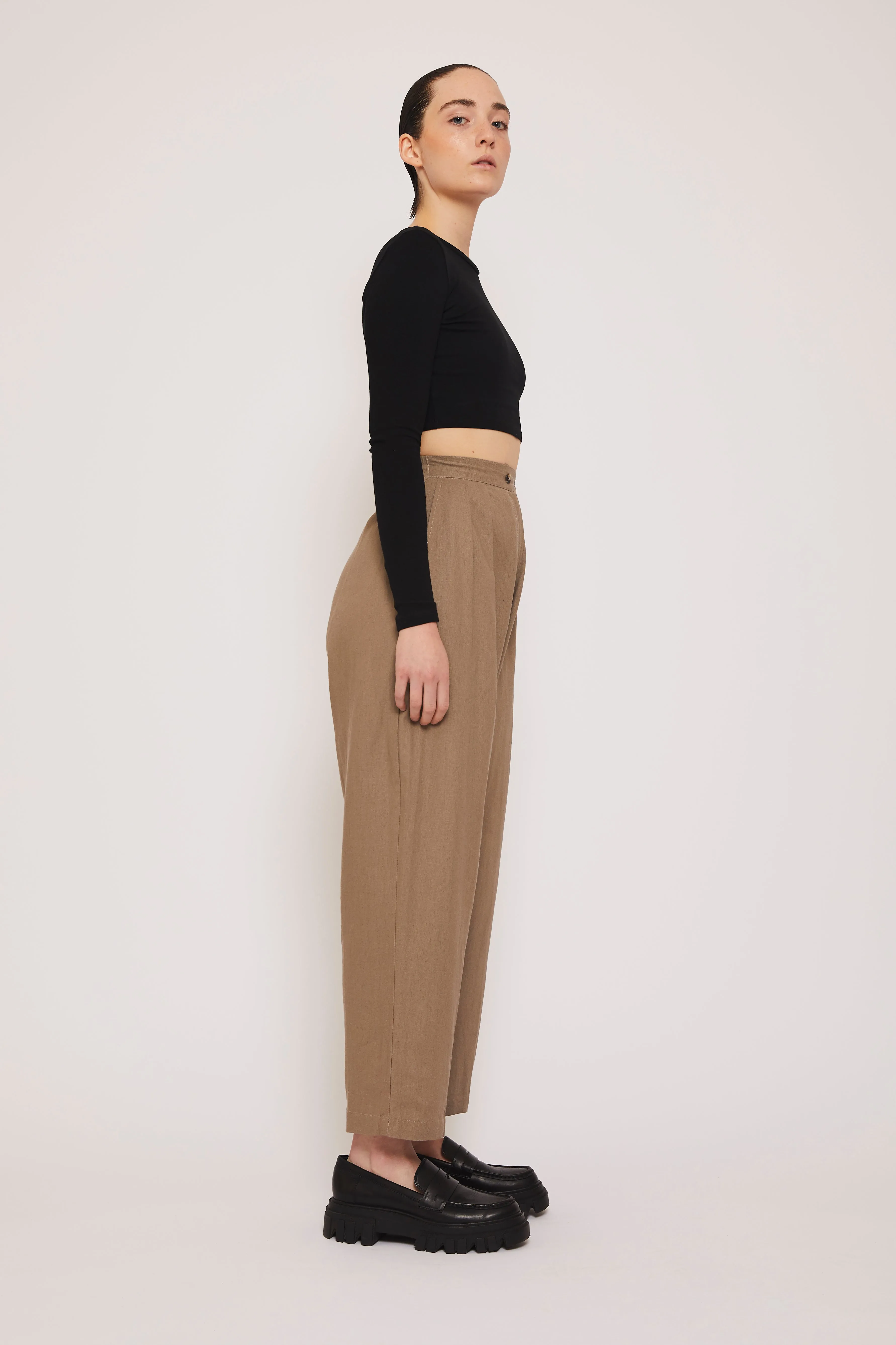 Washable Linen Relaxed Fit Pants- Fawn