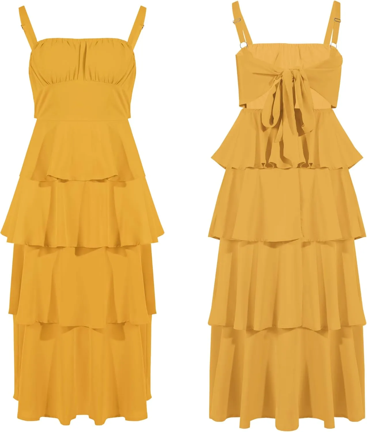 Wenrine Womens Summer Maxi Dress Spaghetti Strap Sleeveless Tie Back Flowy Tiered Casual Dresses