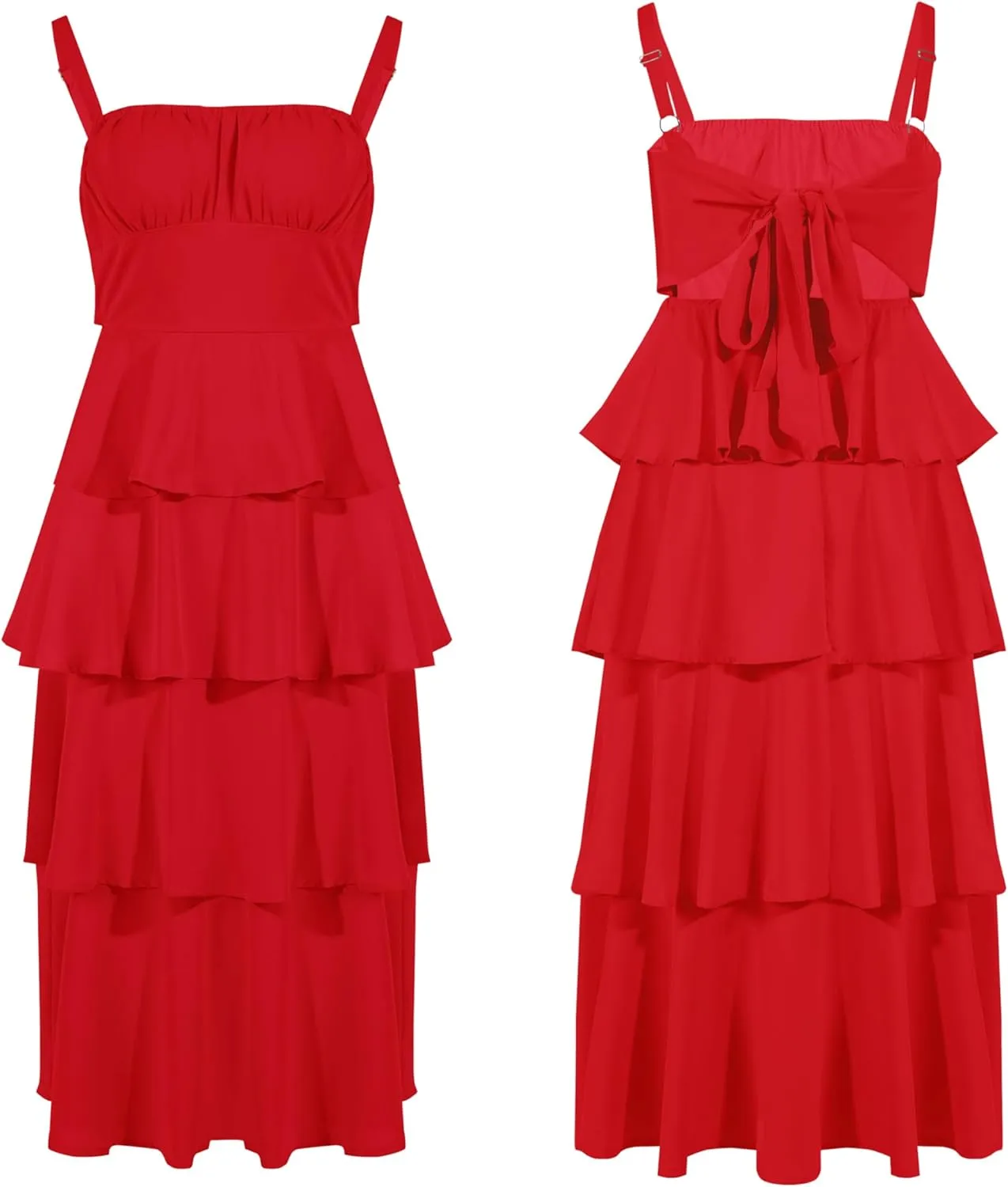 Wenrine Womens Summer Maxi Dress Spaghetti Strap Sleeveless Tie Back Flowy Tiered Casual Dresses