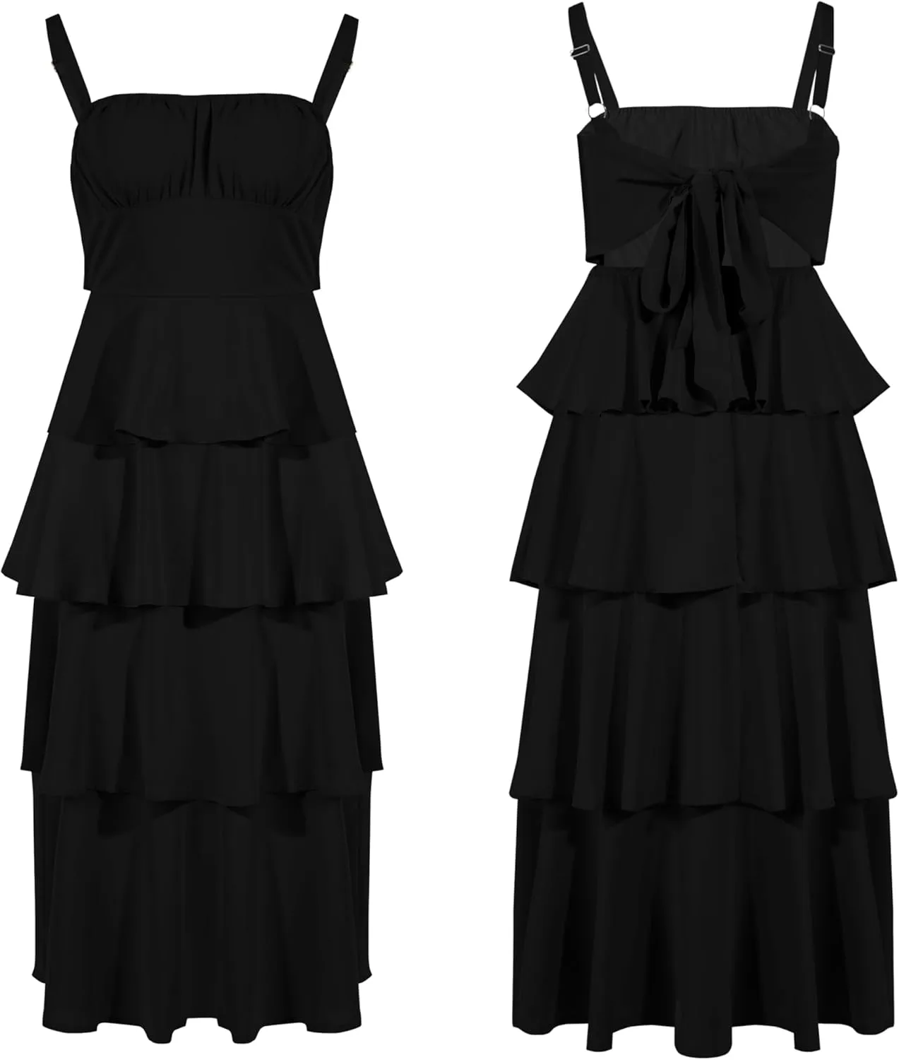 Wenrine Womens Summer Maxi Dress Spaghetti Strap Sleeveless Tie Back Flowy Tiered Casual Dresses