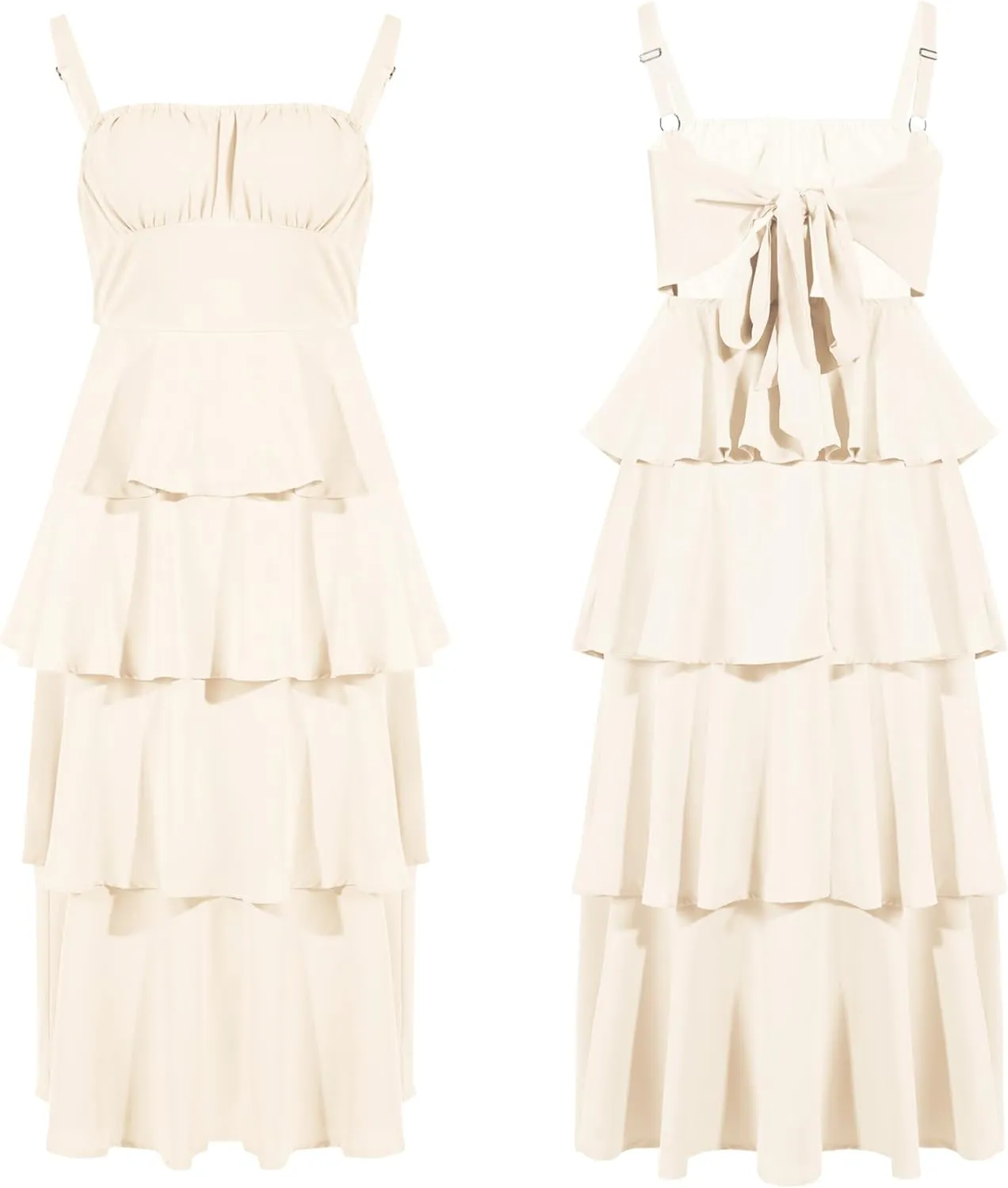 Wenrine Womens Summer Maxi Dress Spaghetti Strap Sleeveless Tie Back Flowy Tiered Casual Dresses