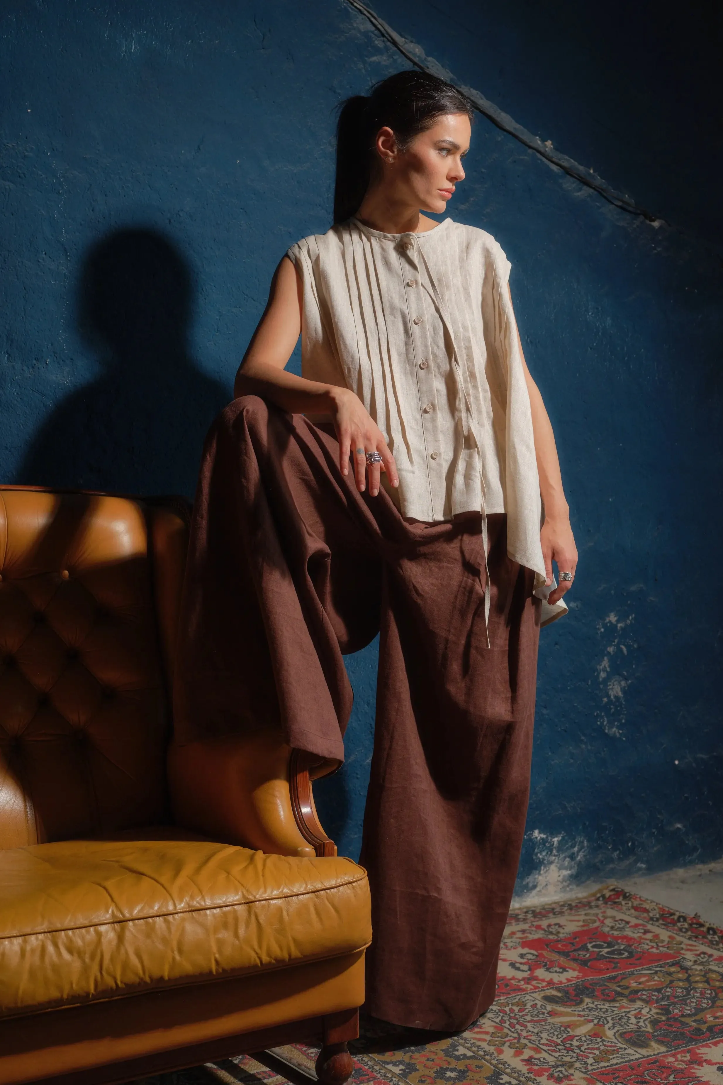 Wide leg linen skirt pants