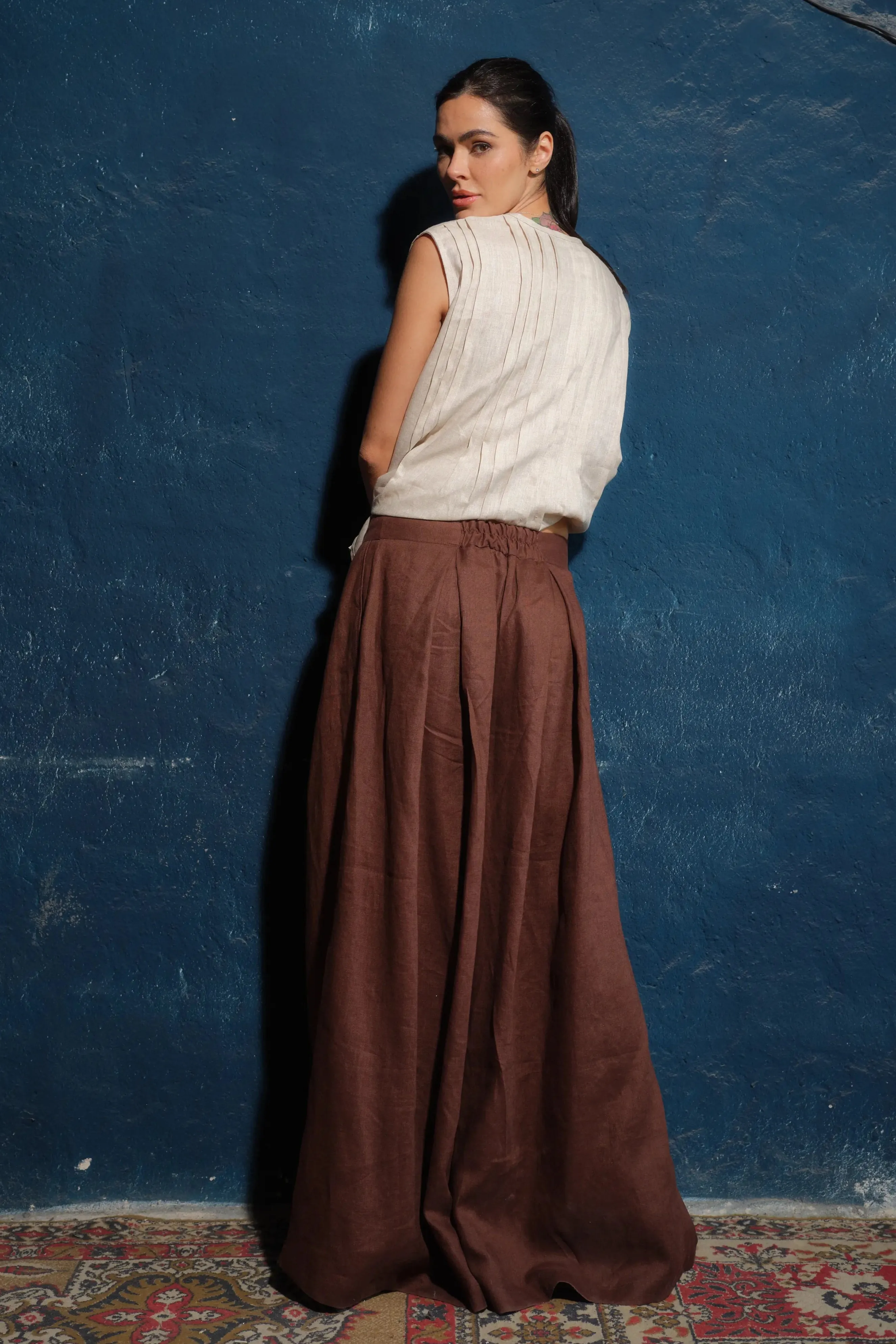 Wide leg linen skirt pants