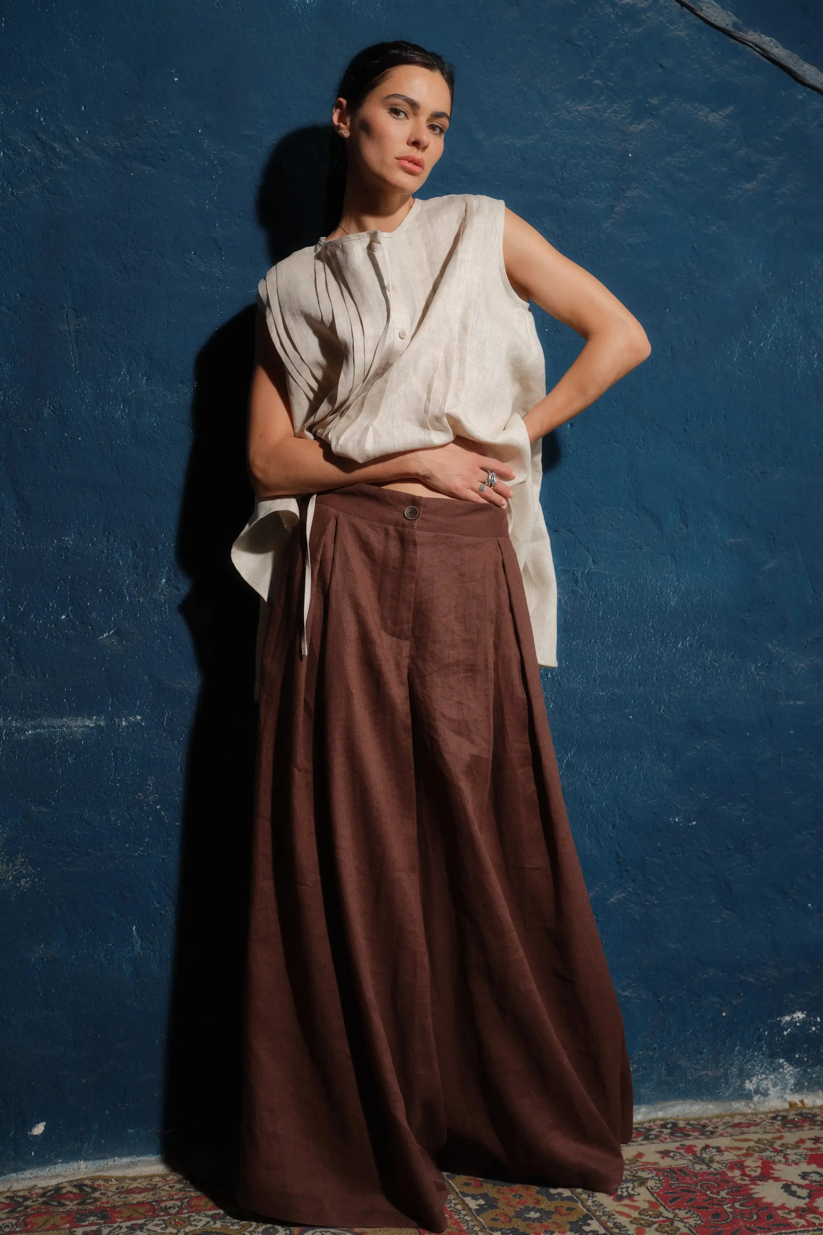 Wide leg linen skirt pants