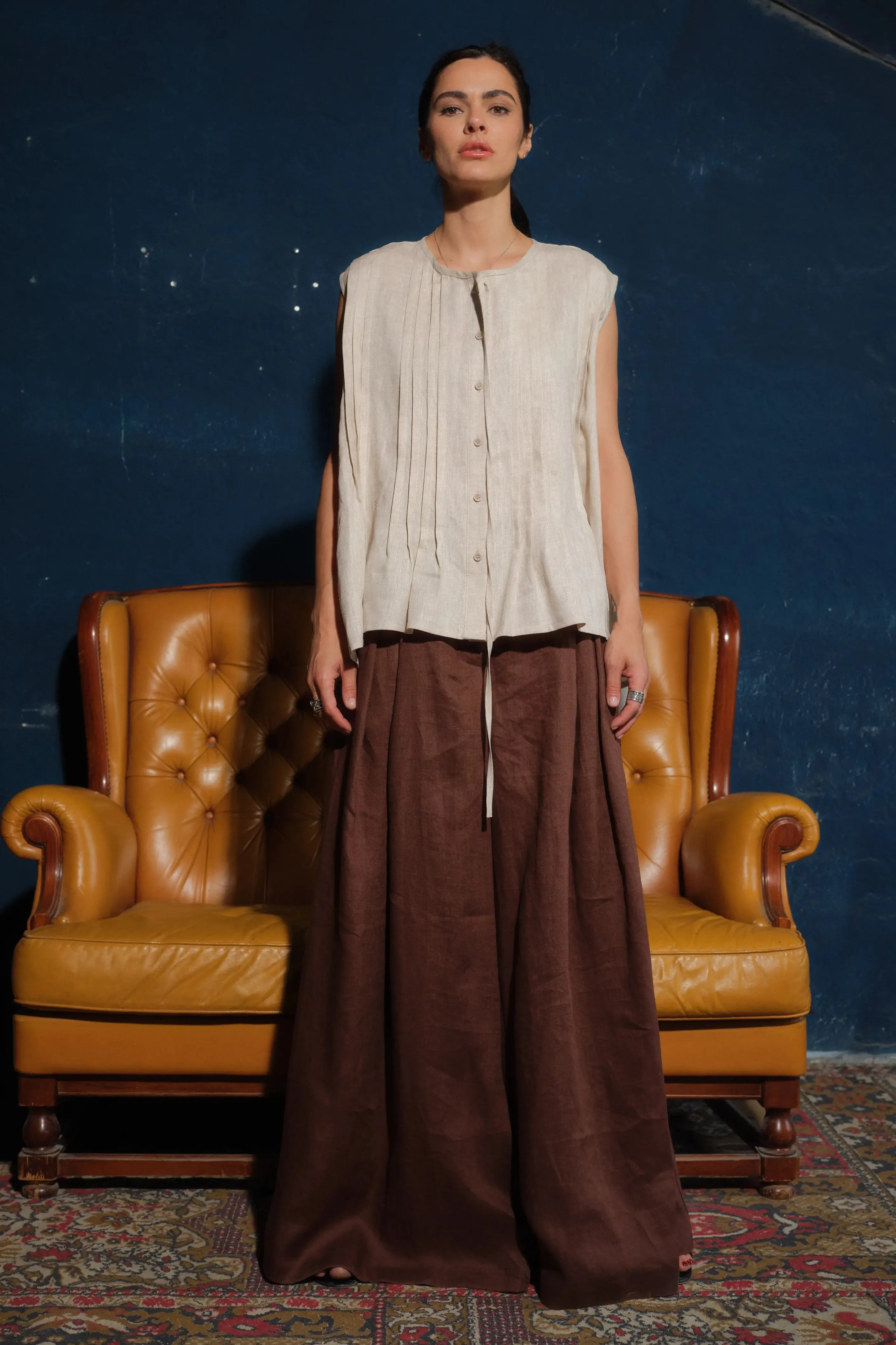 Wide leg linen skirt pants