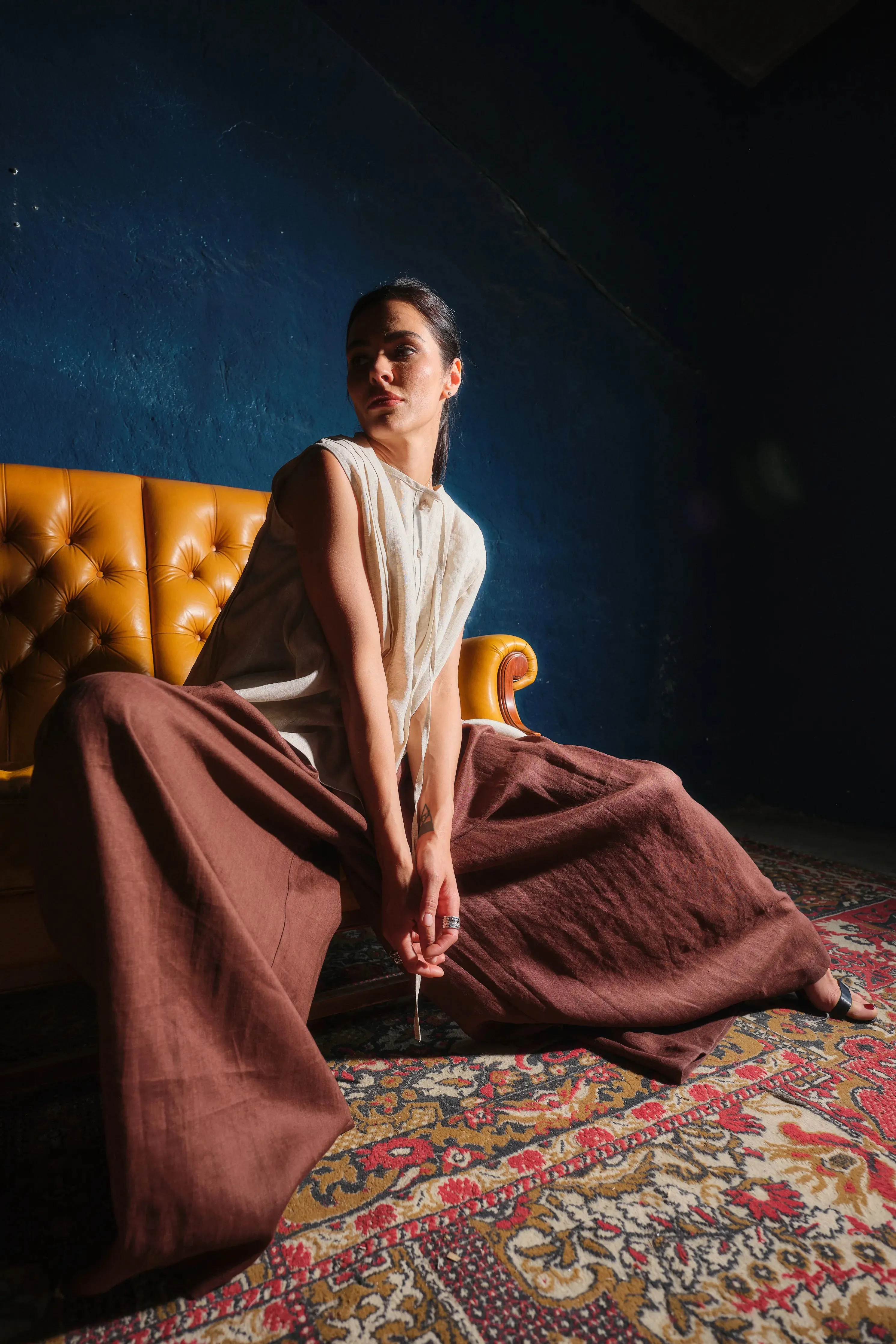 Wide leg linen skirt pants