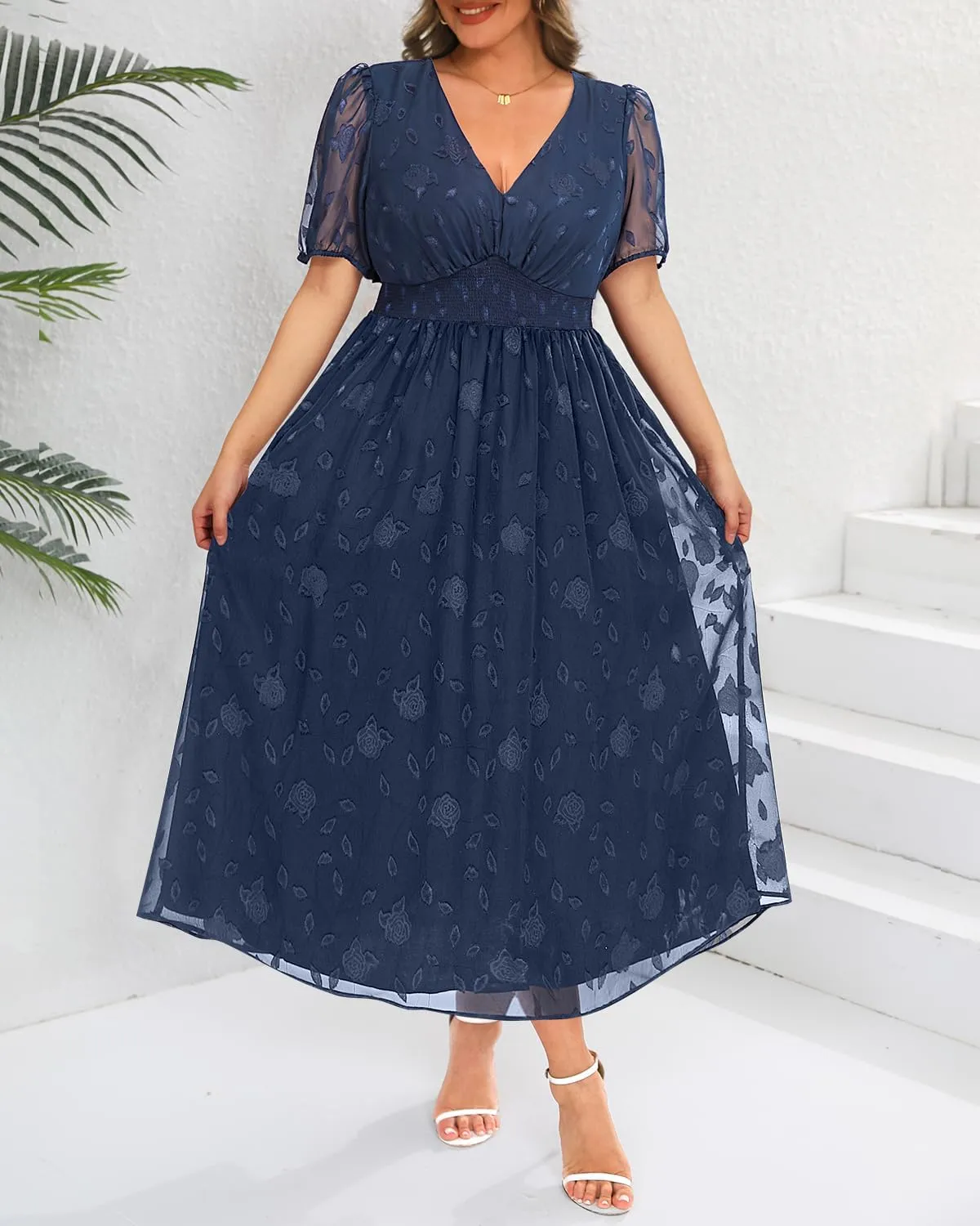 Women Plus Size Summer Dress - Easter Spring Floral Wedding Guest Maxi Long Dress