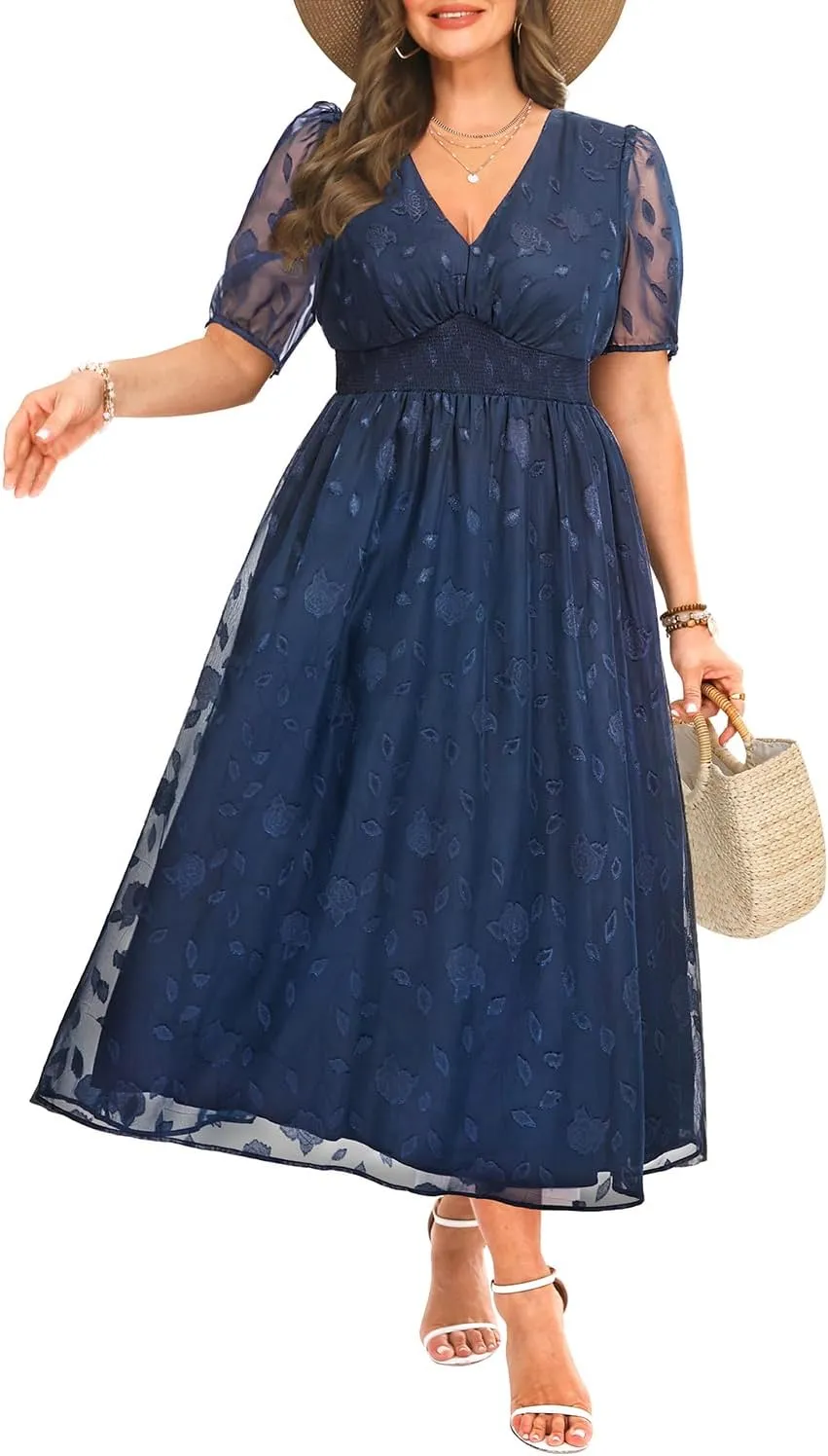 Women Plus Size Summer Dress - Easter Spring Floral Wedding Guest Maxi Long Dress