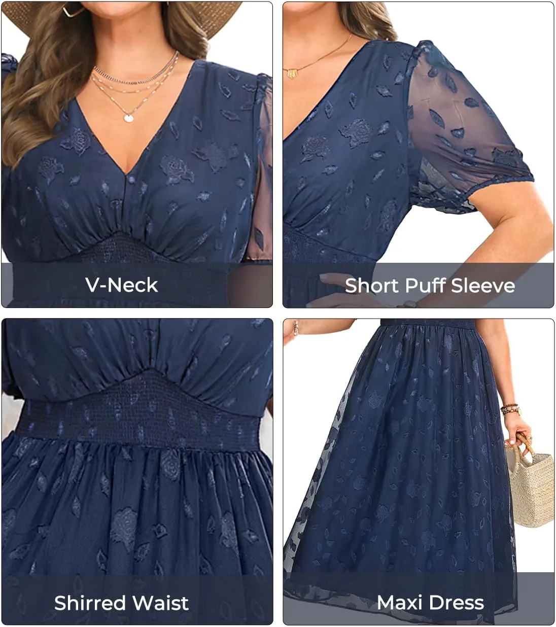 Women Plus Size Summer Dress - Easter Spring Floral Wedding Guest Maxi Long Dress