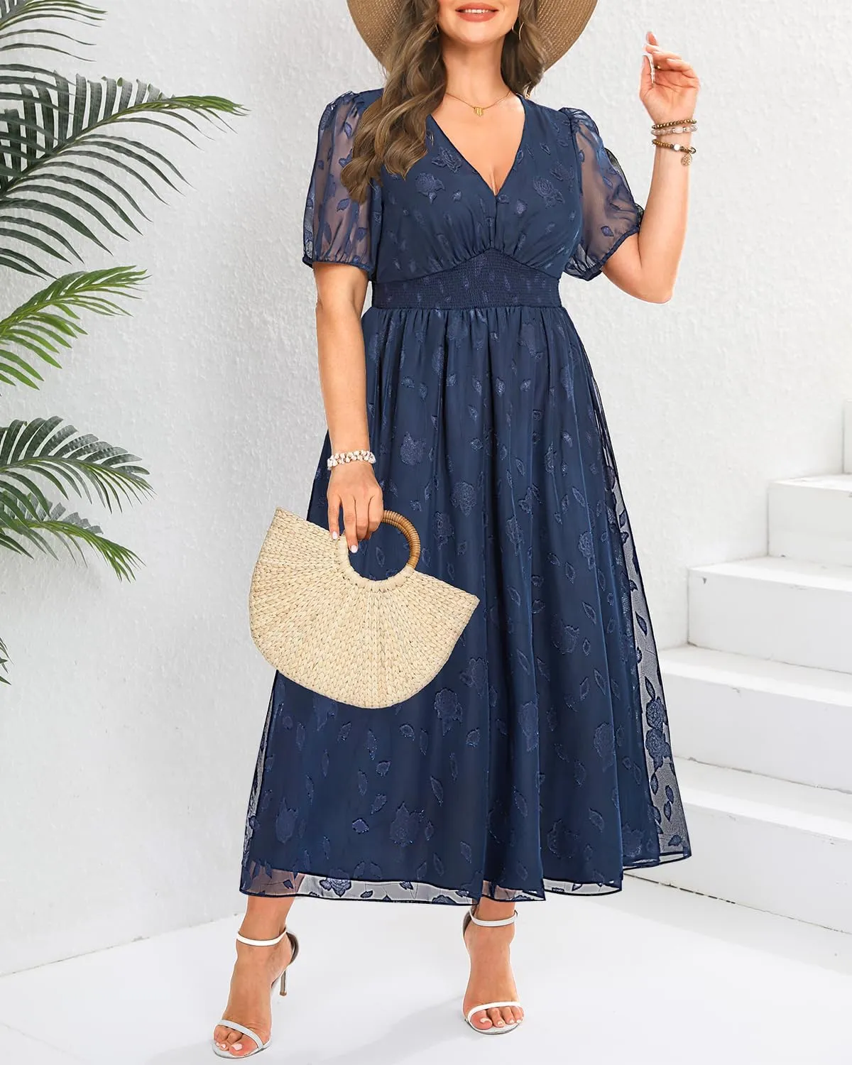 Women Plus Size Summer Dress - Easter Spring Floral Wedding Guest Maxi Long Dress