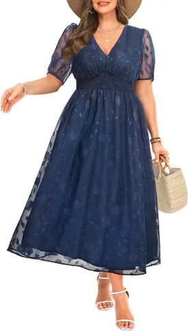 Women Plus Size Summer Dress - Easter Spring Floral Wedding Guest Maxi Long Dress